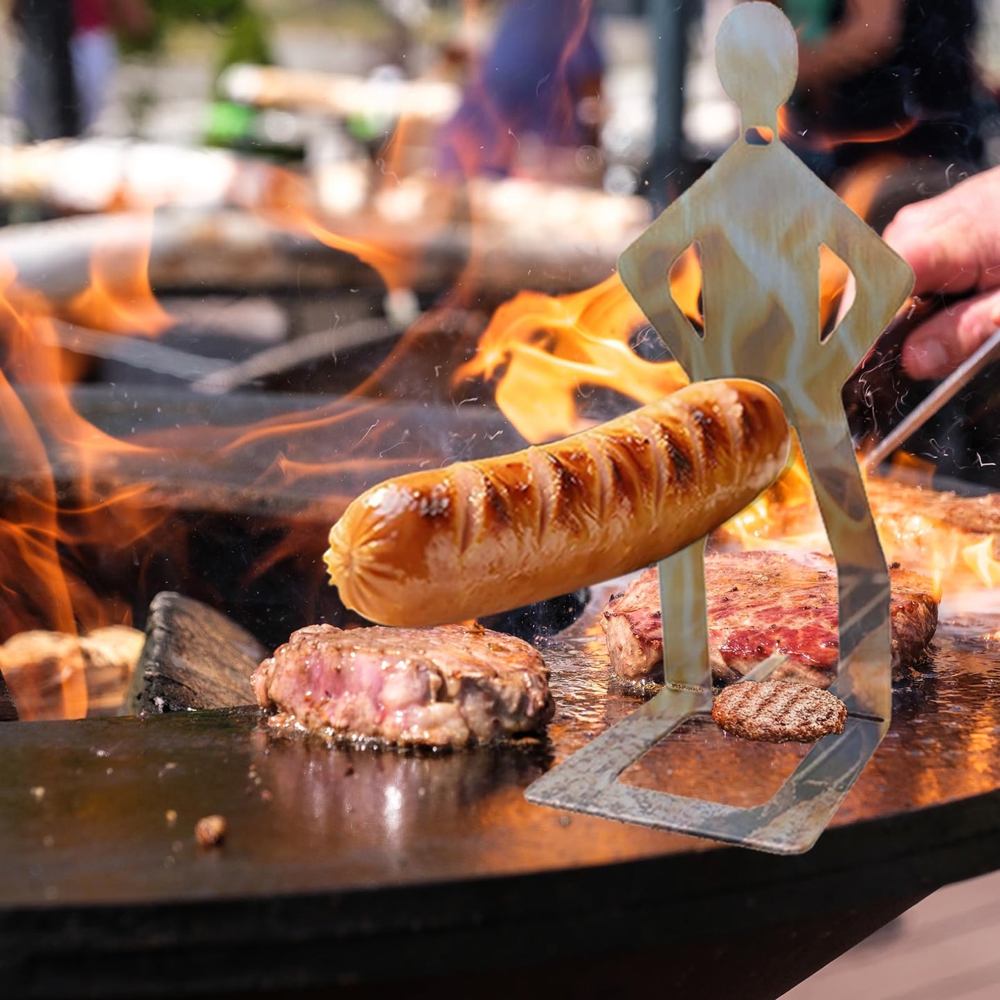 OYASUMI Funny BBQ Man Hot Dog Holders, 4 PCS Reusable Stainless Steel Sausage Stands, Portable Hot Dog Roasters, Barbecue Grill Accessories for Camping & Party Gifts