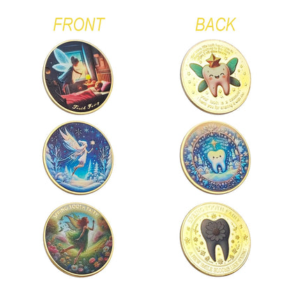 6 Pcs Printed Tooth Fairy Coin, Lucky Coin Gift for Lost Tooth Kids, Children's Teeth Changing Commemorative Gift, Reward Coin Art Collection