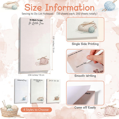 Tinlade 200 Sheet 4 Styles Knitting Gifts to Do List Notepad Gift Knitting Enthusiast Checklist Handy Birthday Appreciation Supplies for Women Crafters Mother Teacher Memos Reminders Supply, 4'' x 6''