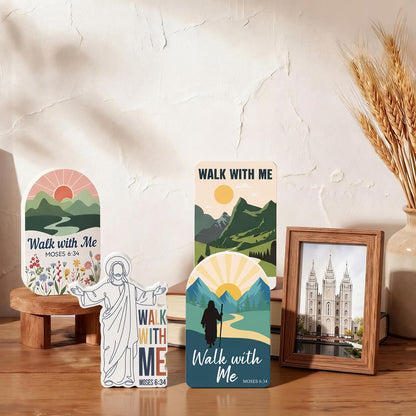 Yousoontic 4 Pcs LDS Mormon Gifts Easter Walk with Me Wooden Desktop Decor, 2026 Walk with Me Gifts, Youth Theme Inspirational Christian Home Tabletop Signs, LDS Gift for Missionaries, Bishop Baptism