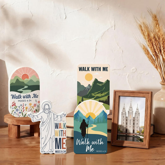 Yousoontic 4 Pcs LDS Mormon Gifts Easter Walk with Me Wooden Desktop Decor, 2026 Walk with Me Gifts, Youth Theme Inspirational Christian Home Tabletop Signs, LDS Gift for Missionaries, Bishop Baptism