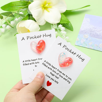 PATIKIL 2 Pack Pocket Hug Heart with Greeting Card, Pocket Hug Token Love Cards Cute A Little Resin Heart Shape Bulk for Friends Long Distance Relationship Gifts, White Red