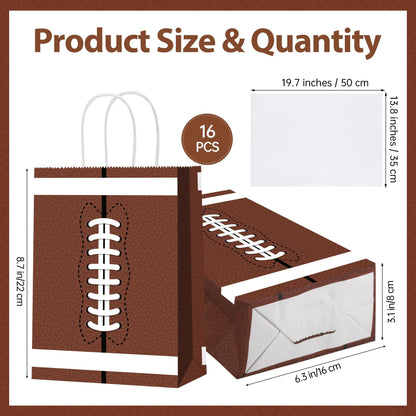 16 Pack Football Party Favor Bags with Handles Paper Treat Goodie Bags with Tissue Paper Reusable Football Theme Gift Bags for Birthday Party Supplies Sports Game Decorations