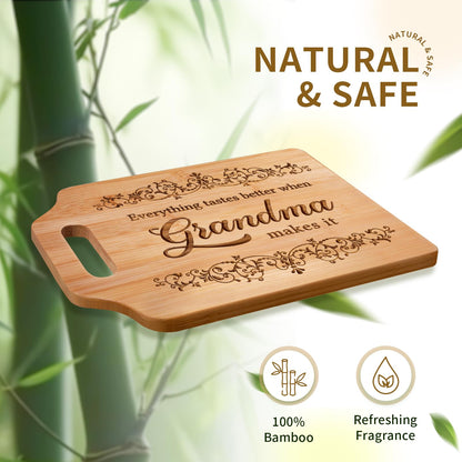 AceThrills Grandma Gifts for Grandma Birthday Gift from Grandkids - Engraved Bamboo Cutting Board 12.3"L x 8.7"W x 0.4"Th (Everything Tastes Better)