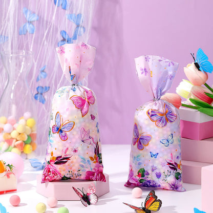 100 Pcs Butterfly Gift Bags - 10.8 x 5 Inch Butterfly Goodie Bags Cellophane Spring Flower Treat Candy Bag Party Favor Bag with 150 Twist Ties for Girls Butterflies Baby Shower Birthday Party Supplies