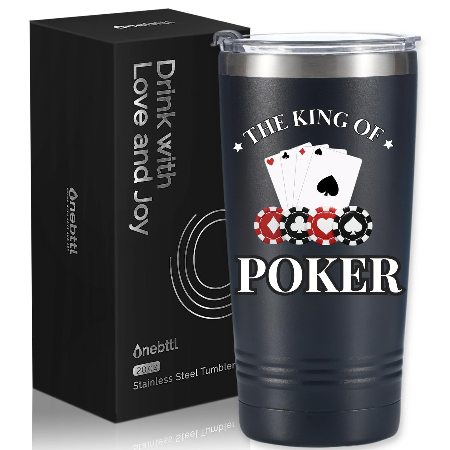 Onebttl Poker Gifts for Men, Unique Poker Player Gifts, 20oz Tumbler for Poker Lovers, Gifts for Birthday, Christmas, Gift Box and Card Included - King
