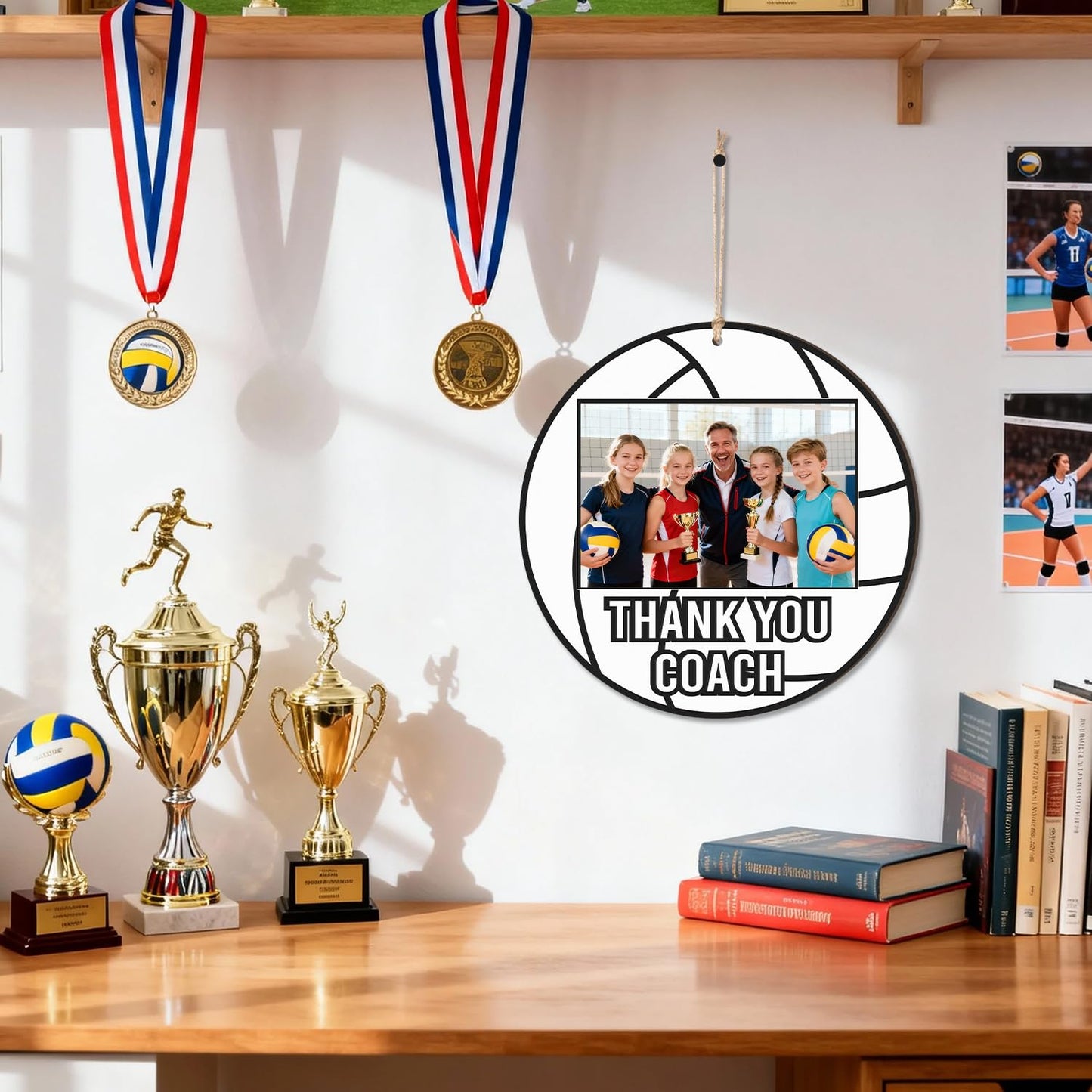 WATINC Coach Gift Picture Frame - 4pcs Sport Thanks Coach Wood Photo Frame with Signature Pen for Women Men Team Player, Home Office Sports Decorations Hanging Frame Wall Art Photo Album(Volleyball)