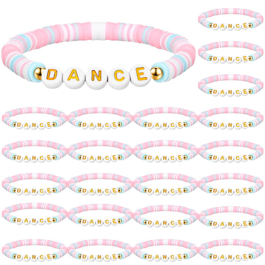 Blosssound 24 Pcs Dance Bracelets Bulk Dance Recital Gifts for Girls Friends Teachers Preppy Jewelry Bracelets for Dancer Party Favors Team Gift Colorful Dancer Ballerina Charm Jewelry