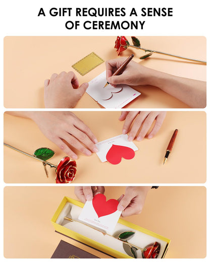 Gold Dipped Rose - Hand-Dipped Real 24K Gold Rose - Genuine One of a Kind - Eternal Romantic Present for Her - Perfect for Valentines, Mother's Day, Anniversary, Birthday (Red)