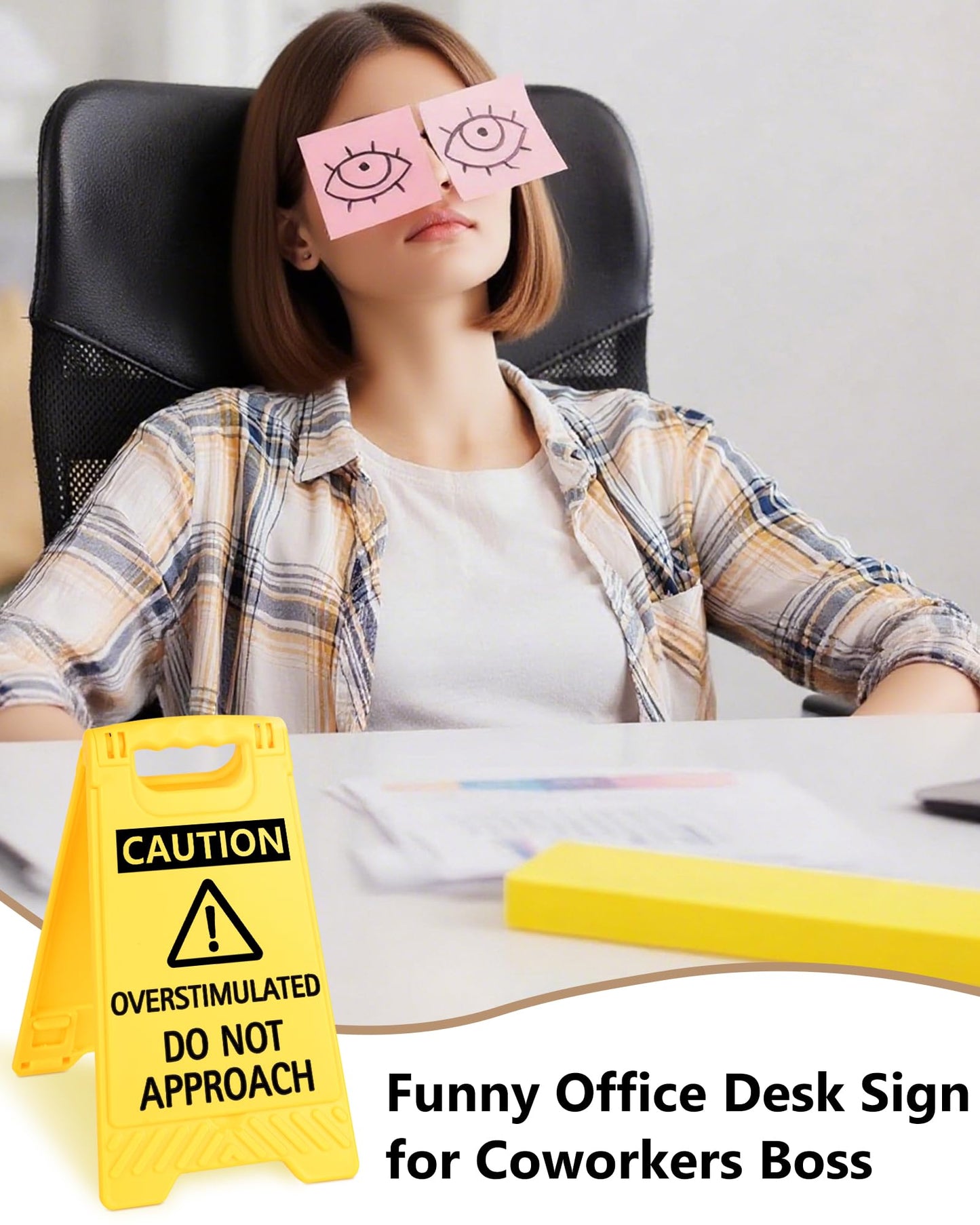Caution Overstimulated Do Not Approach Office Decor, Funny Desk Sign for Women Coworkers, 2026 Graduation Gag Gifts for Fathers Day, Sarcastic Desk Accessories, Phone Holder with Mirror