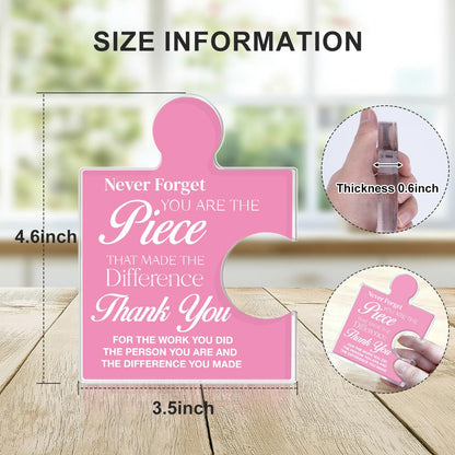 Thank You Appreciation Gifts for Women, Unique Inspirational Spiritual Gifts for Women, Never Forget You Are the Piece That Made the Difference Acrylic Puzzle Piece Plaque Office Decor