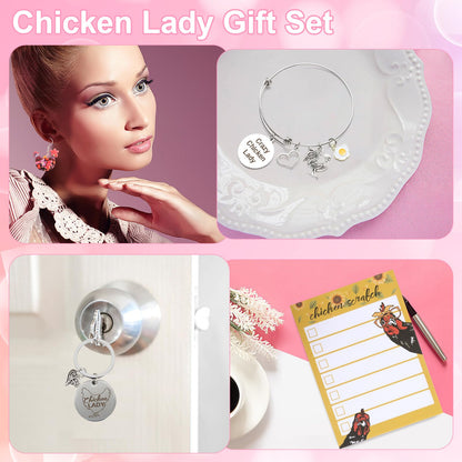 Kolewo4ever Chicken Lady Gifts Set Chicken Tumbler Cosmetic Bag Kitchen Towel Keychain Earrings Socks Charm Bracelet Notepad
