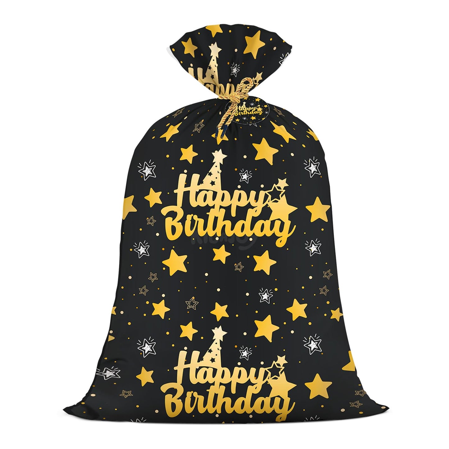 Extra Large Birthday Plastic Gift Bags Boys Black and Gold 36x56 Inch Jumbo Black Gift Bag XL Happy Birthday Themed Kids Women Men Party Favors Decorations Golden Star