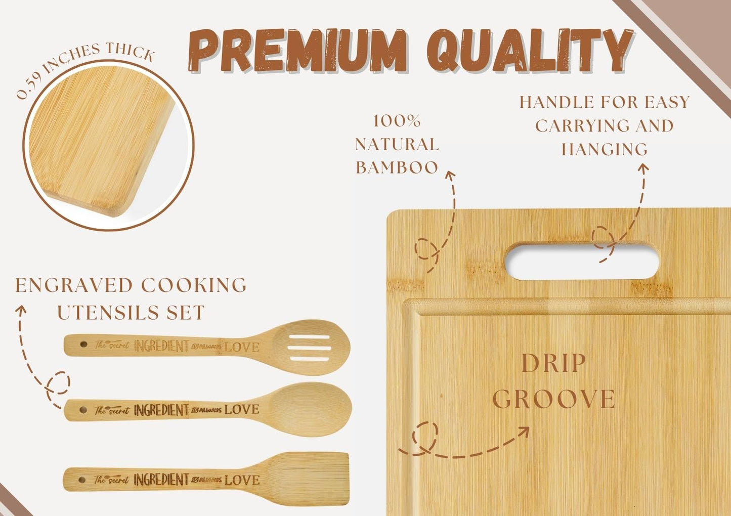 Chicago City Skyline Gifts Bamboo Cutting Board with Wooden Spoon Chicago Lovers, Skyline Map Kitchen Gift for Christmas, Mother's Day - 11.4 x 8.6
