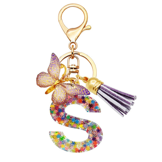 TTYY Initial Letter Keychain for Women Gift for Young Teenage Girl Gifts for Christmas to Mom Daughter Purple tassel