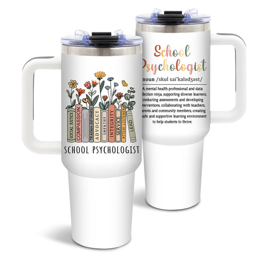 DUUV School Psychologist Insulated Tumbler 40oz, Psychology Teacher Cup Gifts for School Counselor, Leakproof Psychologist Tumbler for Women, Appreciation Birthday Ideal Gift for Teachers, 1 Pack