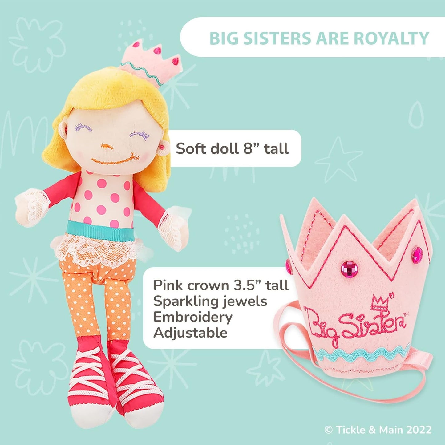 Tickle & Main Big Sister Gift Set - 3-Piece Kit, Multicolor - Includes I Hereby Crown You Storybook & 8-Inch Cloth Doll with Adjustable Felt Crown - Big Sister Gifts for Girls