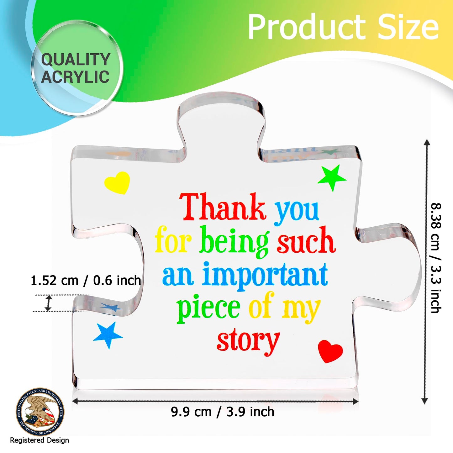 Teacher Appreciation Gifts for Women, Men - Thank You Engraved Acrylic Block Puzzle 4.1 x 3.5 inch - Heartwarming Teacher Gift - Cute Student Teacher Gifts - Novelty Daycare Teacher Gift