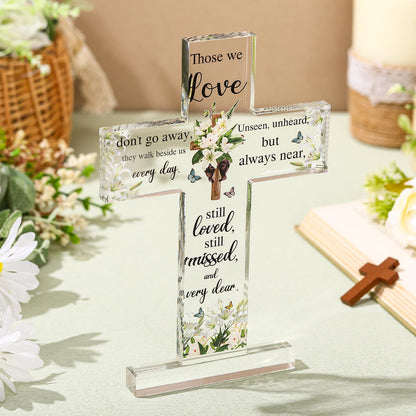Jetec Sympathy Bereavement Gift for Loss of Loved One Acrylic Cross Floral Red Cardinal Memorial Gift Remember Me Grieving Keepsake for Mom Dad Grandma Friend Sisters Brothers(Cross)