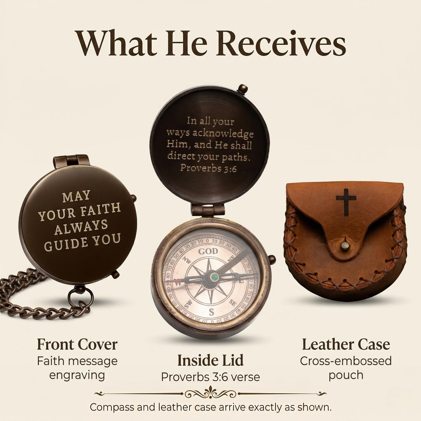 Baptism Gifts for Boys – Confirmation & First Communion Compass Gift – Catholic Christian Brass Pocket Compass with Scripture – Religious Keepsake for Christening – Gift for Godson, Son, or Grandson
