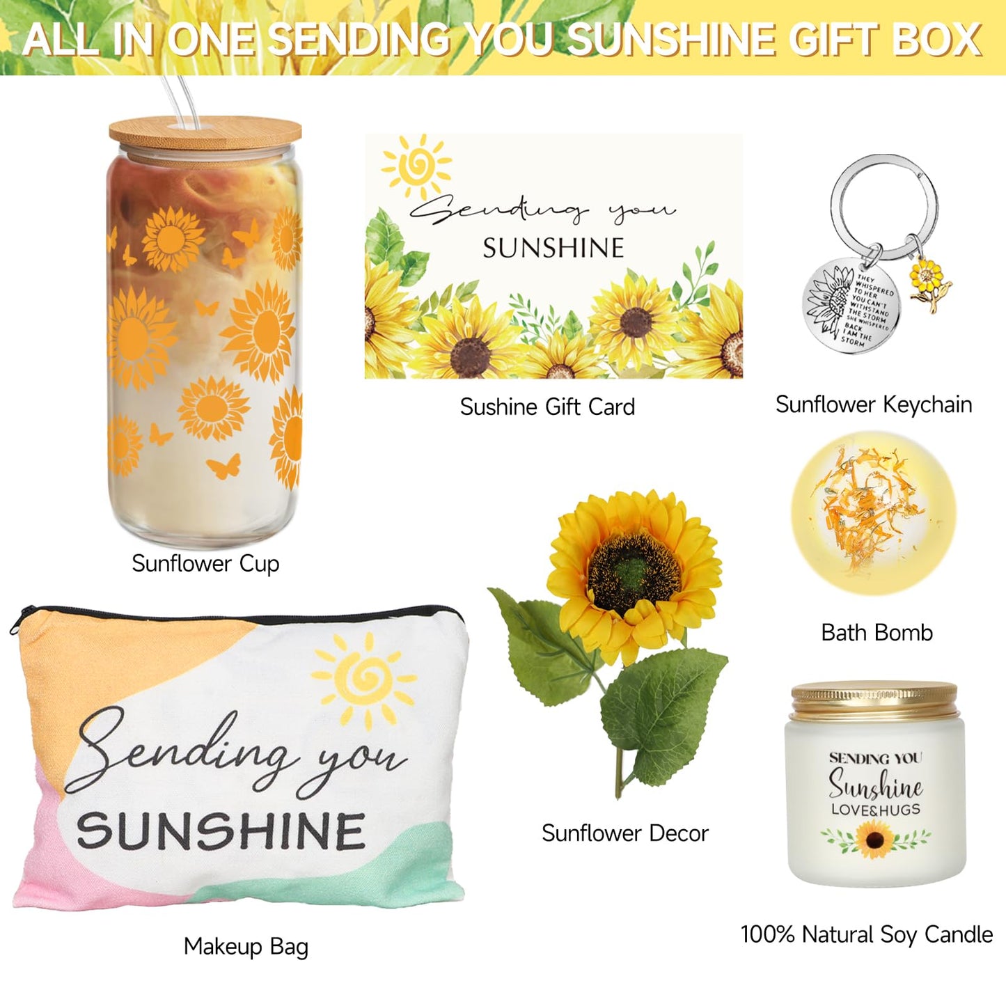 Birthday Gifts for Women, Get Well Soon Gifts Sending Sunshine Sunflower Gift Baskets, Self Care for Women Her Best Friends Bestie Sister Mom Female, Inspirational Gift Christmas Day