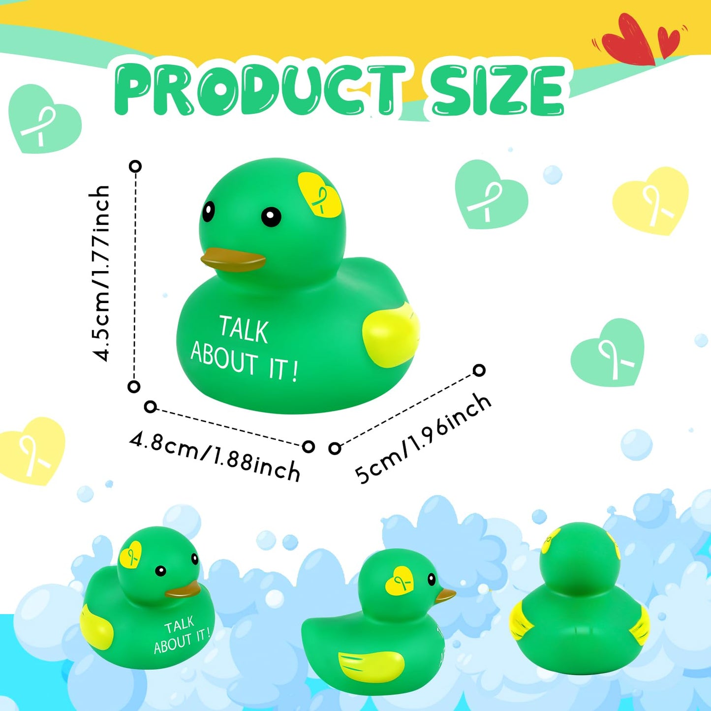 Deekin 24 Pcs Mental Health Rubber Duck Bulk Green Ribbon Mental Health Awareness Items Gifts for Self Care Adults Charity Office Therapist Favors