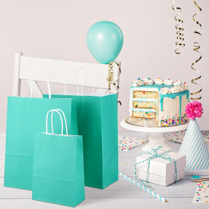 MIMIND 144 Pieces Teal Blue Gift Bags with Handles Assorted Sizes Mint Turquoise Paper Goodie Bags Bulk Party Favor Bags Supplies Baby Shower Birthday Wedding Engagement Bridal