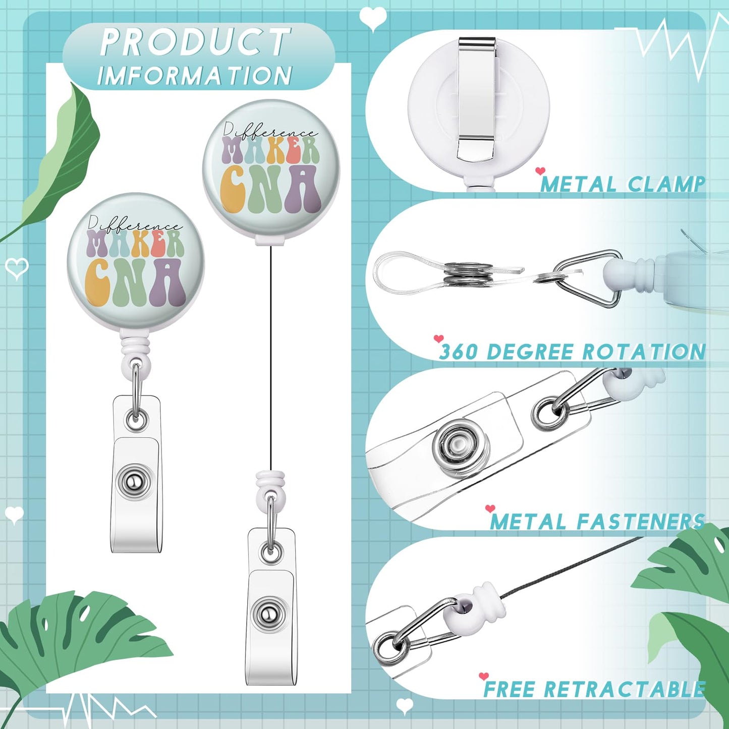 Geyoga 24 Pcs CNA Week Gifts National Nursing Assistants Week Badge Holder Bulk Retractable Badge Reels for Nursing Assistants CNA Student Coworker Women Men Birthday Graduation Appreciation Gift