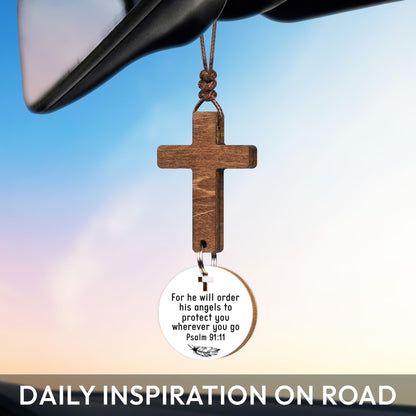 Cross for Car Mirror Hanging, Christian Gifts for Men, Daily Bible Verse Car Cross Hanging Accessories, Christian Car Accessories, Jesus Religious Gifts, for Dad, Father, Men, Husband