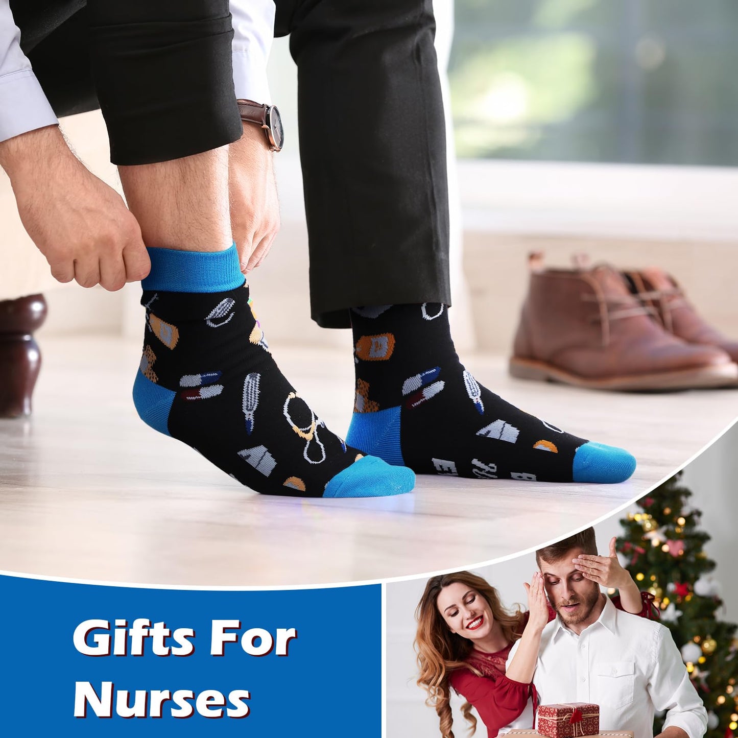 Shihanee 2 Pairs Nurse Socks for Men Nurse Appreciation Gifts Novelty Male Nursing Socks for Rn Cna Lpn Medical Assistant Nursing