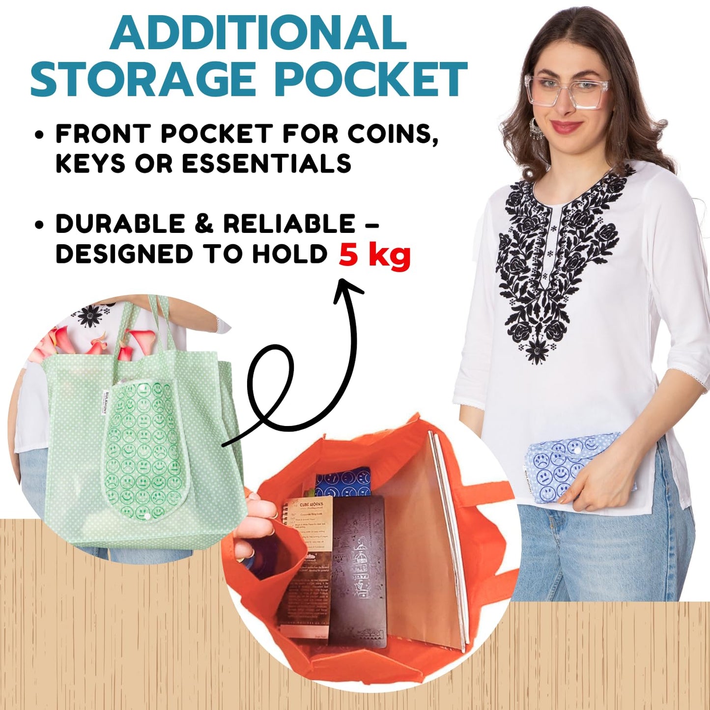 Bulkhunt Oytra Foldable Shopping Bags Reusable Grocery Bag 12 Pcs Return Gift Wedding Birthday House Warming Events Functions