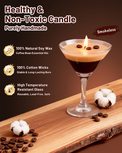 Espresso Martini Candle Gifts for Women Men, Coffee Themed Unique Gift for Espresso Lovers, Soy Wax Candles Kit for Coffee Bar, Home Decor for Mother, Birthday, Christmas, Halloween