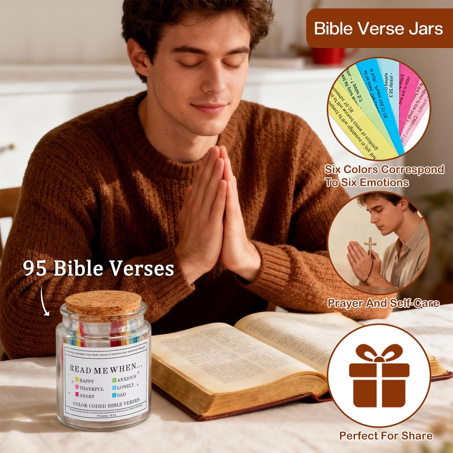 Christian Gifts For Men, Mens Easter Basket Stuffers, Catholic & Religious Gift For Men, God, Jesus, Faith Based Gifts With Prayer Jar, Bible Notebook, Encouragement Church Gifts For Pastor, Dad, Son