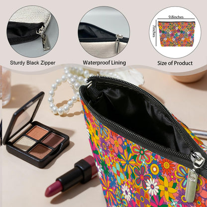 Retro Hippie Flowers Makeup Bag Floral Lovers Gift Vintage Flower Cosmetic Bag Mom Birthday Nurse Mothers Day Graduation Friendship Gifts for Women Best Friends Sister Grandma Travel Toiletry Bag
