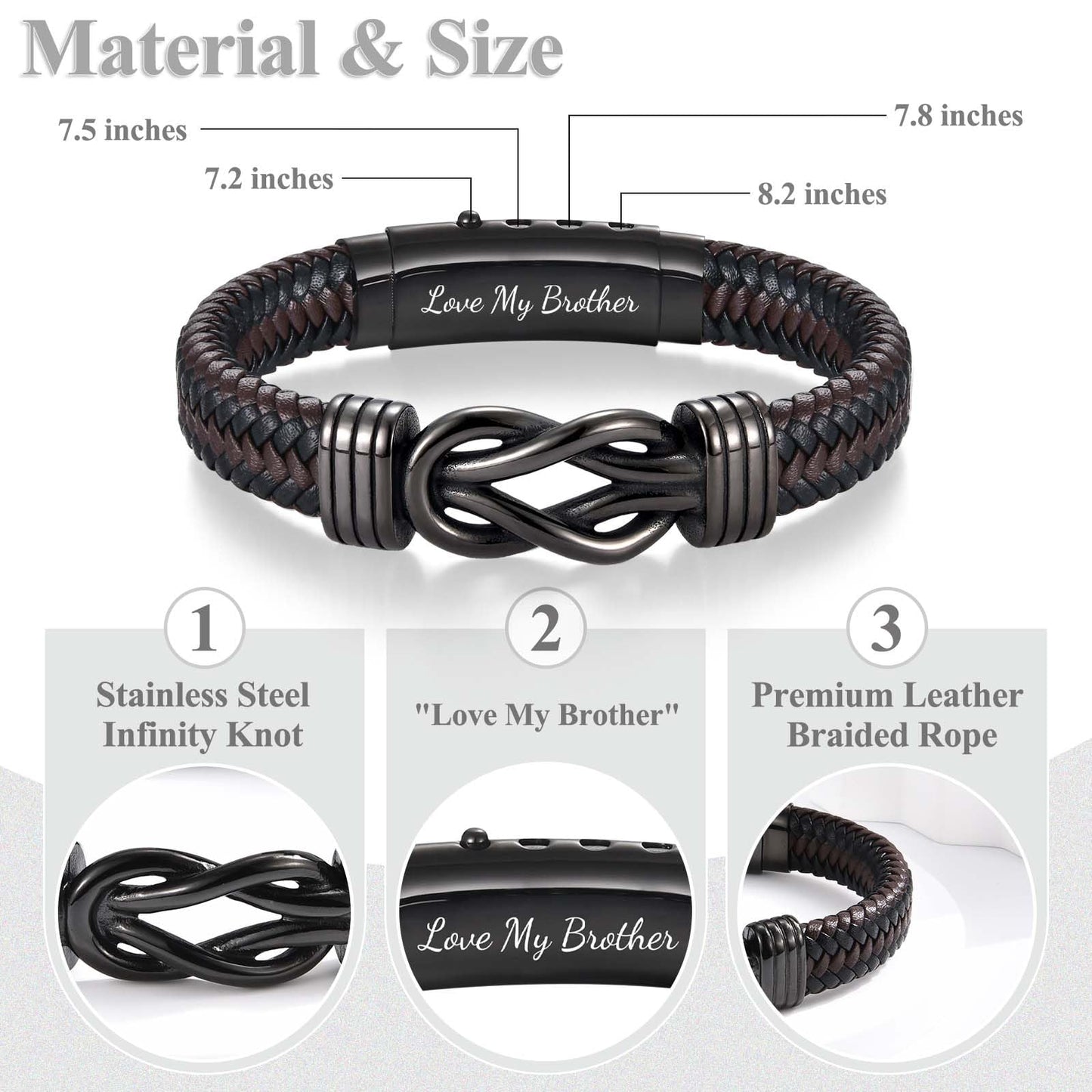 EFVISD Infinity Leather Bracelet for Men Him Boys, Engraved Love You Son Grandson Nephew Brother Dad Husband Uncle Christmas Valentines Fathers Birthday Easter Graduation Gifts