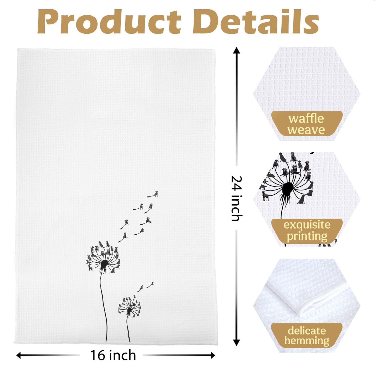 Black Lab Gifts Kitchen Towels, Black Labrador Retriever Decorative Waffle Dish Towels, Dog Mom Lovers Gift, Funny Dandelion Lab Dog Hand Towel for Bathroom, 16x24 Inch