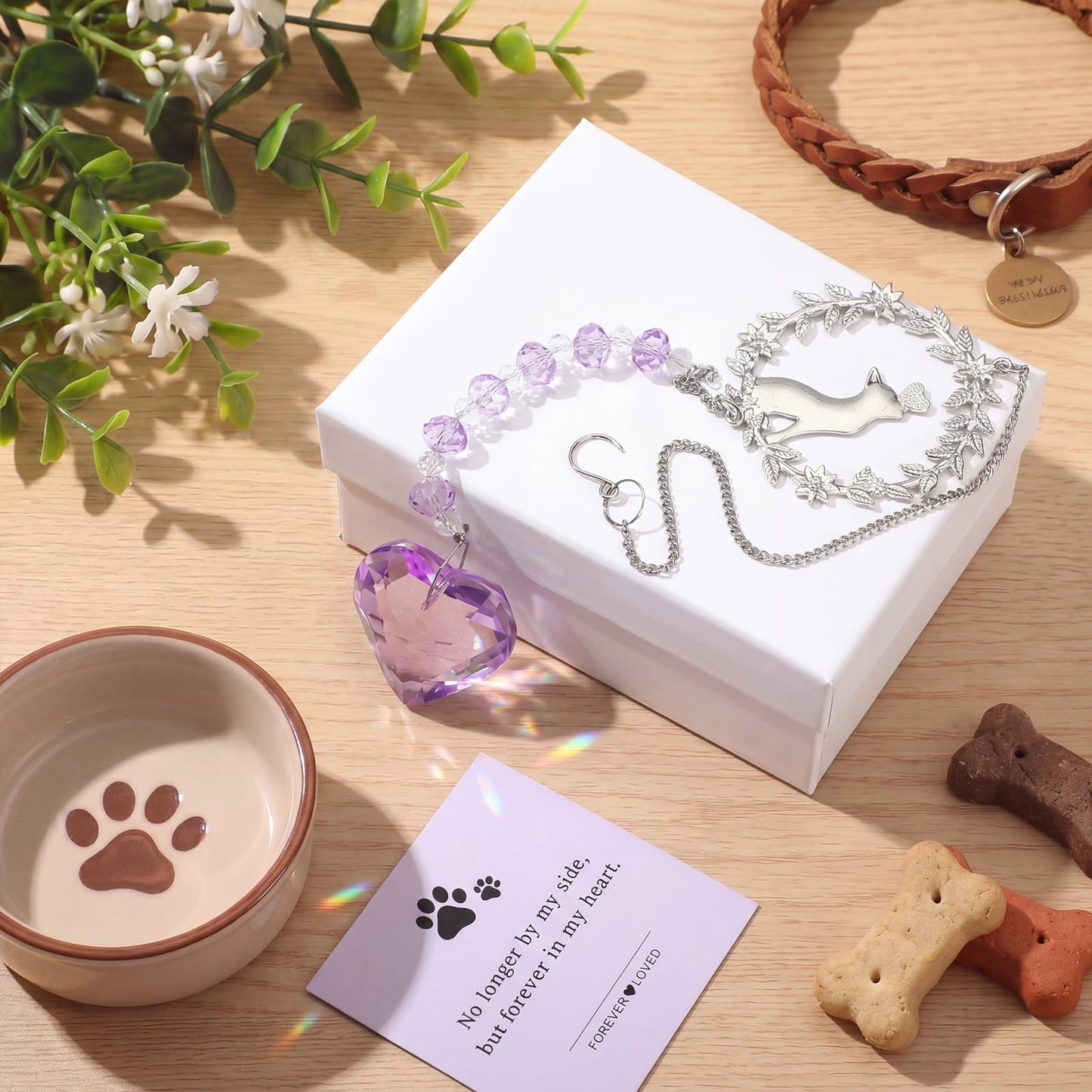 Kenning Pet Memorial Suncatcher Cat Memorial Gifts for Loss of Cat Sympathy Gifts Pet Remembrance Sun Catcher Bereavement Passing Away Remembrance Crystal Suncatcher Hanging Window Ornament (Purple)