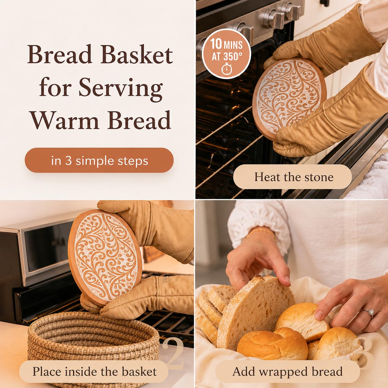Bread Warmer Basket with Stone - Bread Baskets for Serving Tortilla, Sourdough Maker, House Warming Gifts New Home, Terracotta, Bakers Gift for Kitchen, Women, Men, Birthday, Hostess Farmhouse