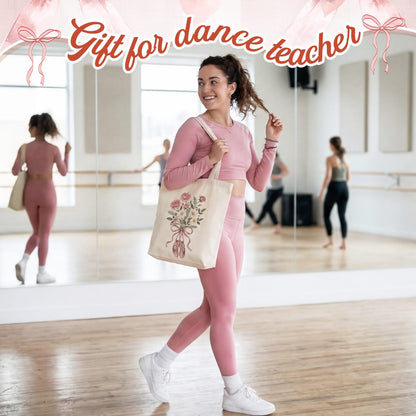 Kosiz 5 Pcs Dance Teacher Gifts for Women, Cosmetic Bag, Canvas Bag, Coil Notebook, Ballpoint Pen and Keychain Inspirational Gift for Office School Graduation Teacher Coworker Christmas(B)