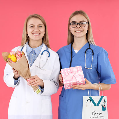 Woanger 50 Pieces Nurse Appreciation Gift Bag Bulk Nurse Week 2026 Gift Goodie Paper Bag with Handle Nursing Graduation Thank You Handbag for Lpn Assistant Cna Week Party Favor Supplies, 5 Colors