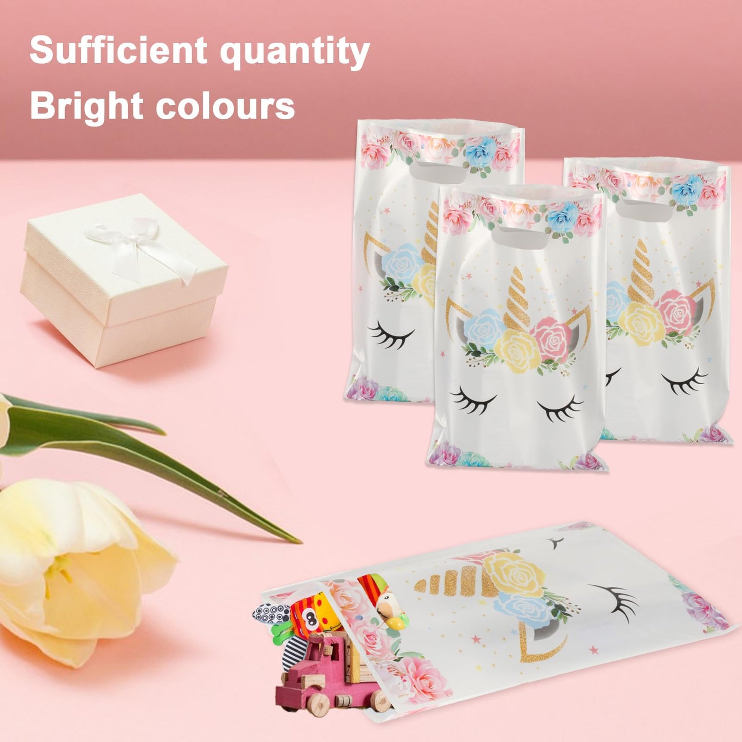 50 Pcs Unicorn Party Favor Bags With Handles - Goodie and Candy Gift Bags for Birthday Party Supplies and Decorations