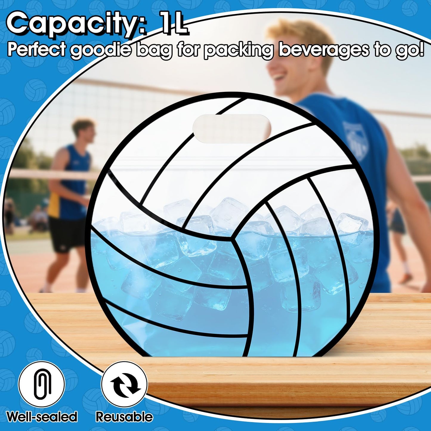 AKAIXI 24pcs Volleyball Gift Bags with Handles Reusable Sealed Snack Bags, Stand-up Bottom Treat Bags for Volleyball Coach Sport Team and Volleyball Mom, Party Favor Birthday Gifts Supplies