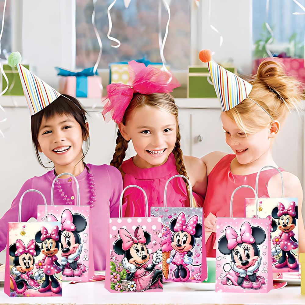 DSOE 12pcs Minnie Party Gift Bags with Handles,Boy and Girl Birthday Party Supplies for Minnie Party Decorations
