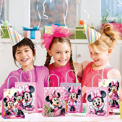 DSOE 12pcs Minnie Party Gift Bags with Handles,Boy and Girl Birthday Party Supplies for Minnie Party Decorations