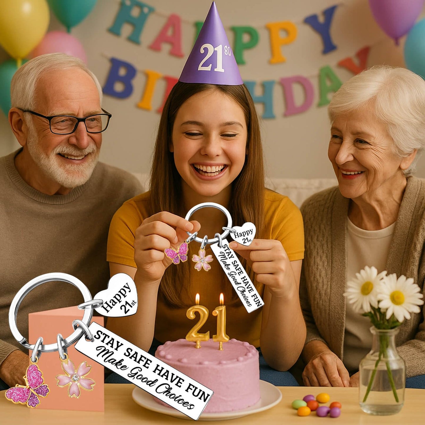 Sweet 16 Gifts for Girls Sweet Sixteen Keychain Happy 16th 18th 21st Birthday Gift for Sister Daughter Party Decorations