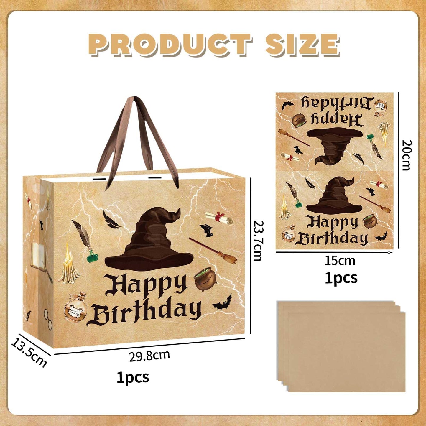 Zliisang Magical Wizard Birthday Gift Bag with Tissue Paper and Greeting Card Magical Hat Birthday Party Favor Bags Wizard Birthday Party Supplies Halloween Party Favors