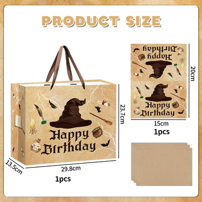Zliisang Magical Wizard Birthday Gift Bag with Tissue Paper and Greeting Card Magical Hat Birthday Party Favor Bags Wizard Birthday Party Supplies Halloween Party Favors
