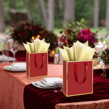 Yeaqee 24 Pack Metallic Paper Gift Bags with Handle and Tissue 9x7x3.1 Gold Foil Welcome Thank You Favor Bags Return Gifts for Wedding Mothers Graduation Bridesmaid Birthday(Burgundy Red and Gold)