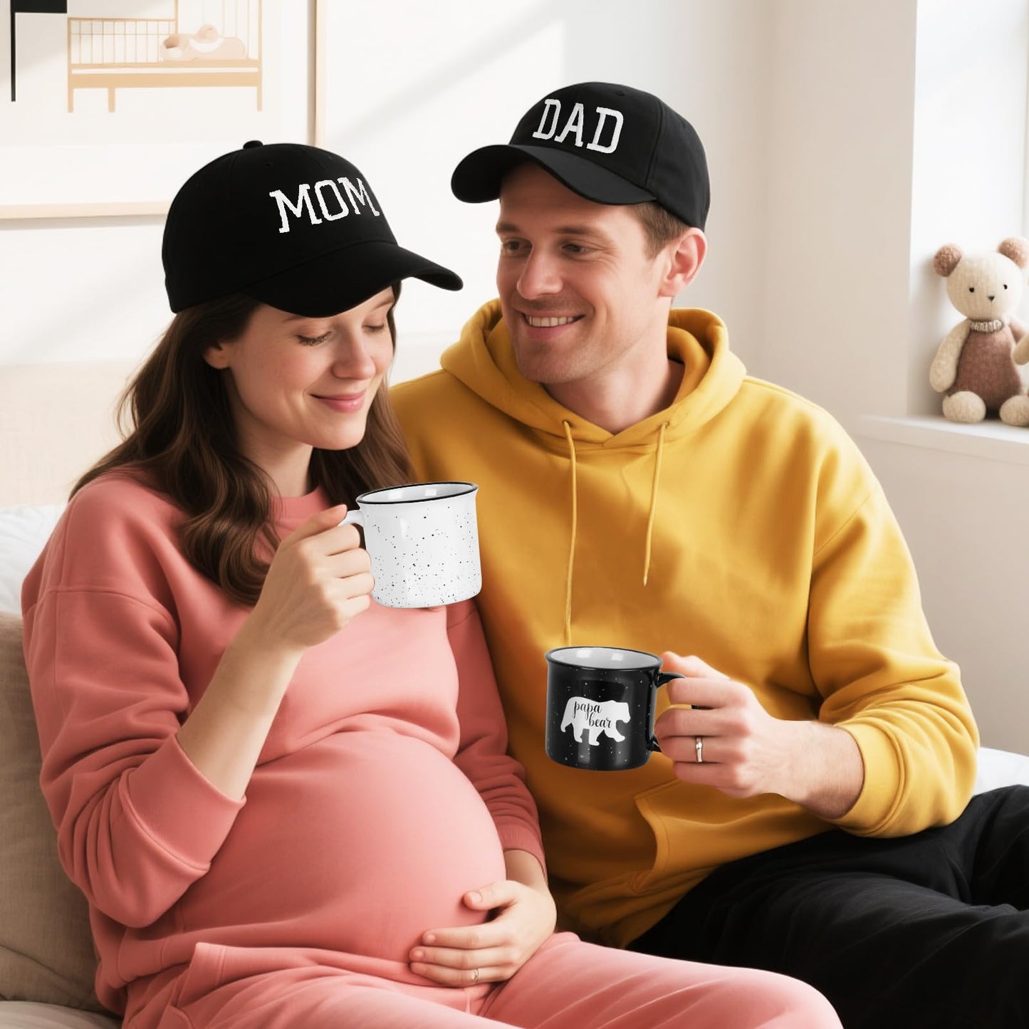 New Parents Gifts for Couples, First Time Mom & Dad Baby Gift Basket with Decision Coin, Ultrasound Frame, Caps, Gender Reveal Present, Expecting Parents, Pregnancy Announcement, Congrats