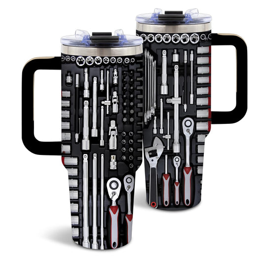 DUUV Mechanic Gifts for Men, Birthday Tumbler for Dad, Toolbox Christmas Thanksgiving Gift for Father, Realistic Gift Ideas, 40 Oz Tumbler with Handle Lid and Straw, 1PCS